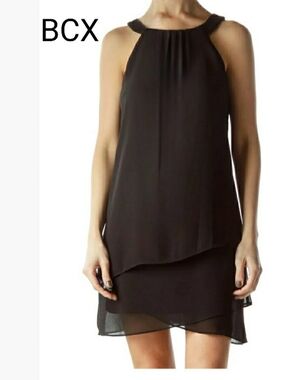 BCX Juniors Black Chiffon Halter Layered Dress Elegant Tiered Mini